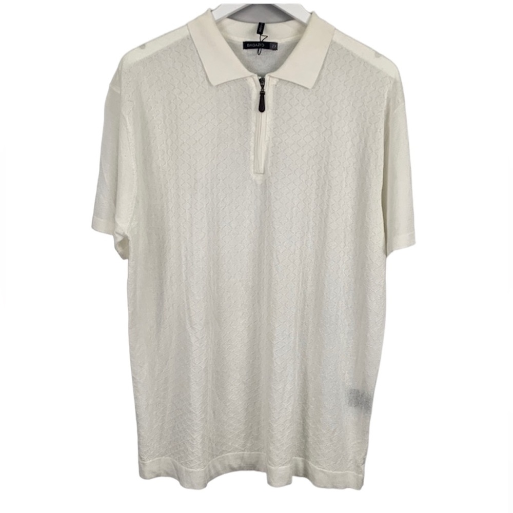 Bagazio White Textured Golf Short Sleeve Quarter Zip Collared Polo Size 2X